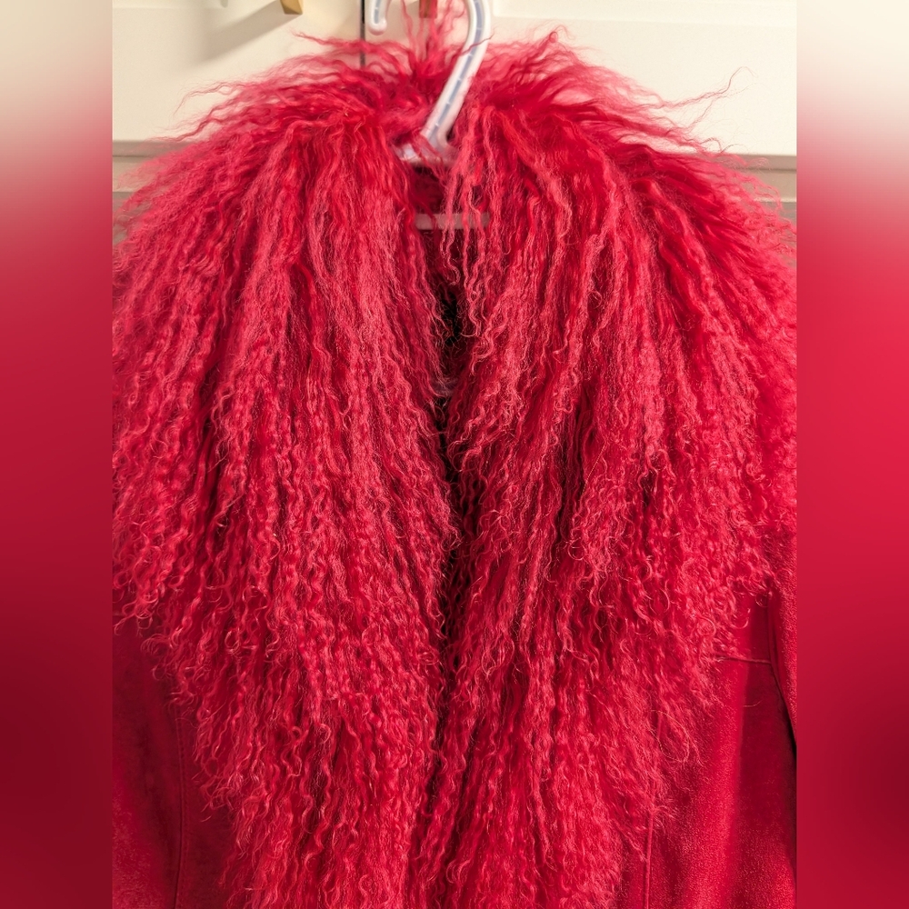 90s Danier Penny Lane Jacket - Pink Suede With Mongolian Wool Trim - Picture 2 of 13